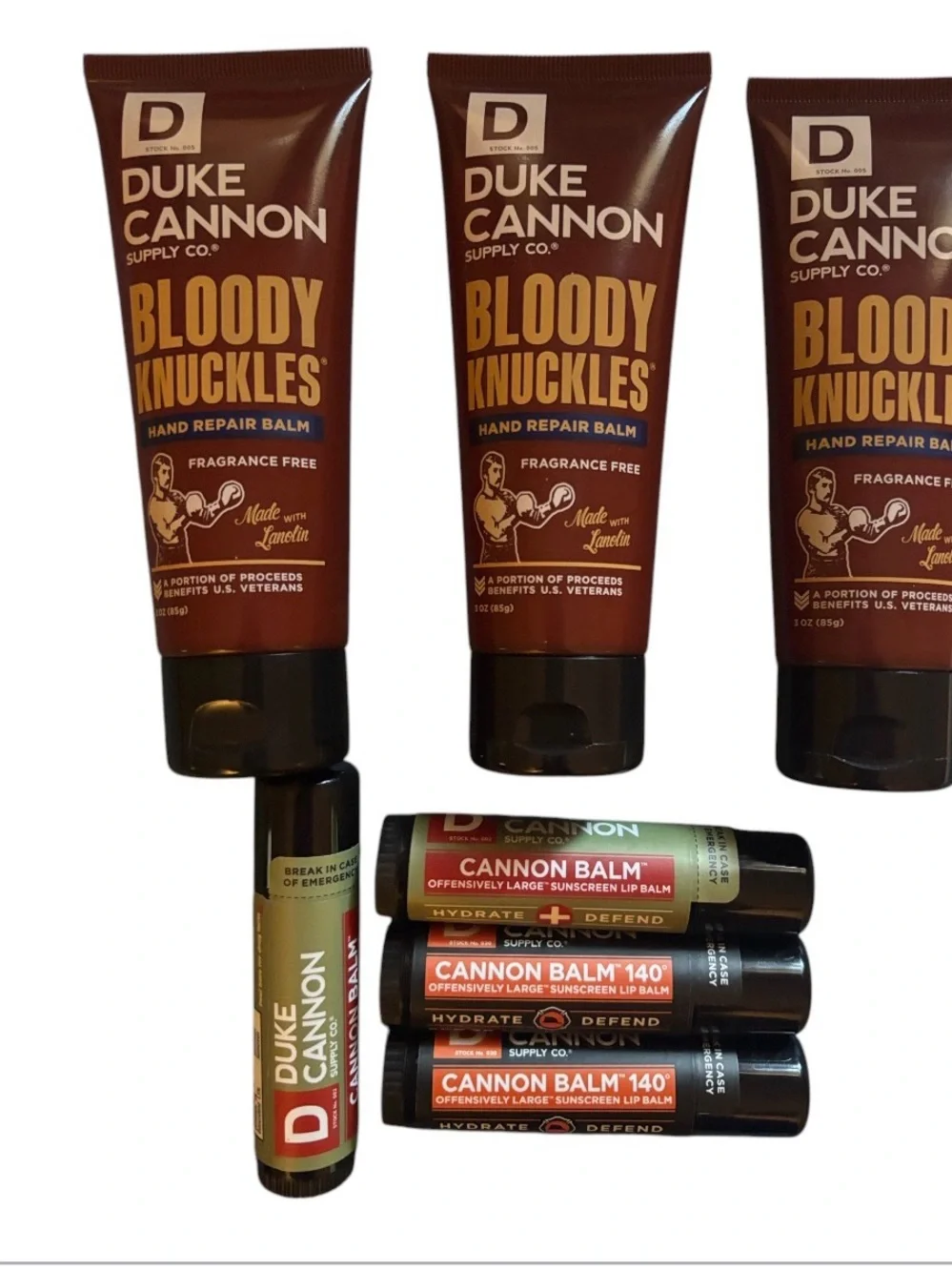 Duke Cannon BUNDLE Bloody Knuckles Hand Repair Balm Cannon Balm 140’ Sunscreen 3